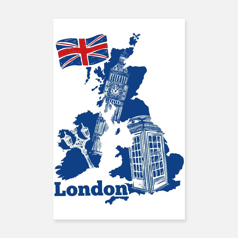 London Skyline Blue Map Tee Poster 8" x 12" (20x30 cm)
