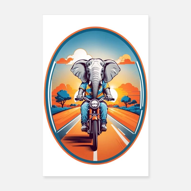 Elephant on motorcycle Poster 8" x 12" (20x30 cm)