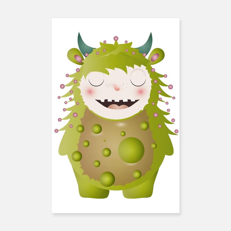 cute green monster with horns Poster 8" x 12" (20x30 cm)