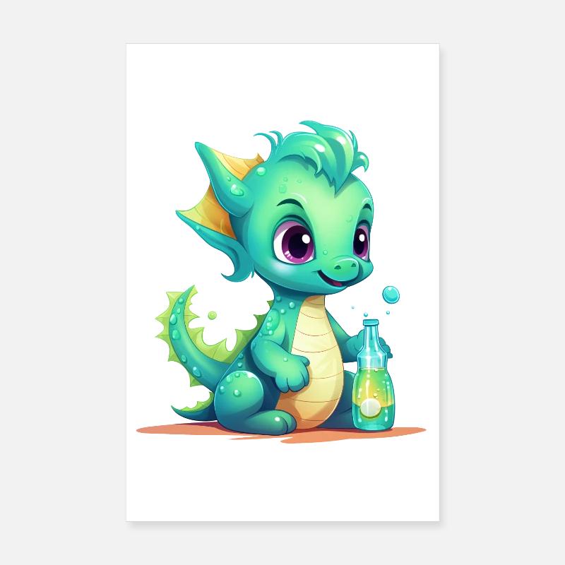 Bébé Dragon Vert avec Chemise Magic Bottle Poster 20 x 30 cm