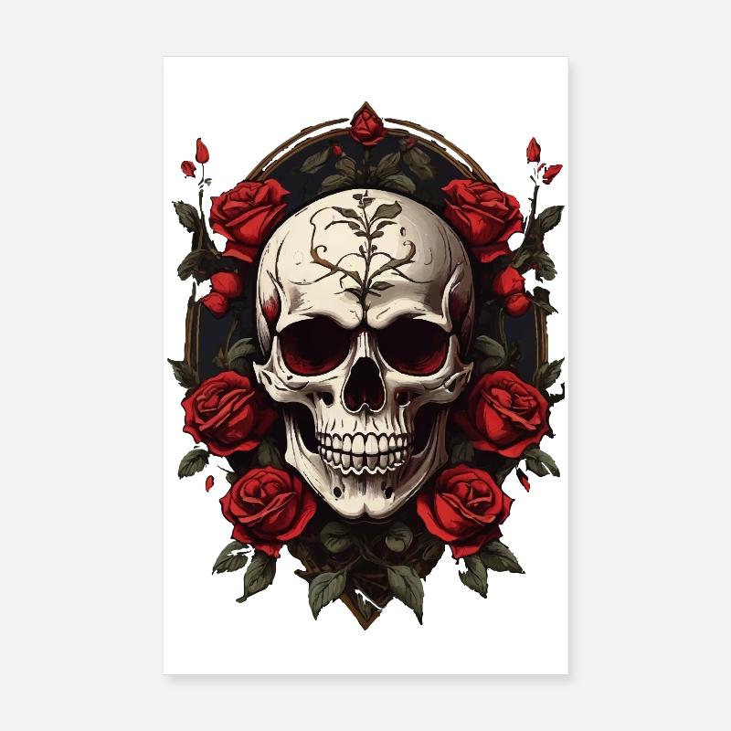 Gothic Schädel mit Rosenkranz - Poster 20x30 cm - Weiß