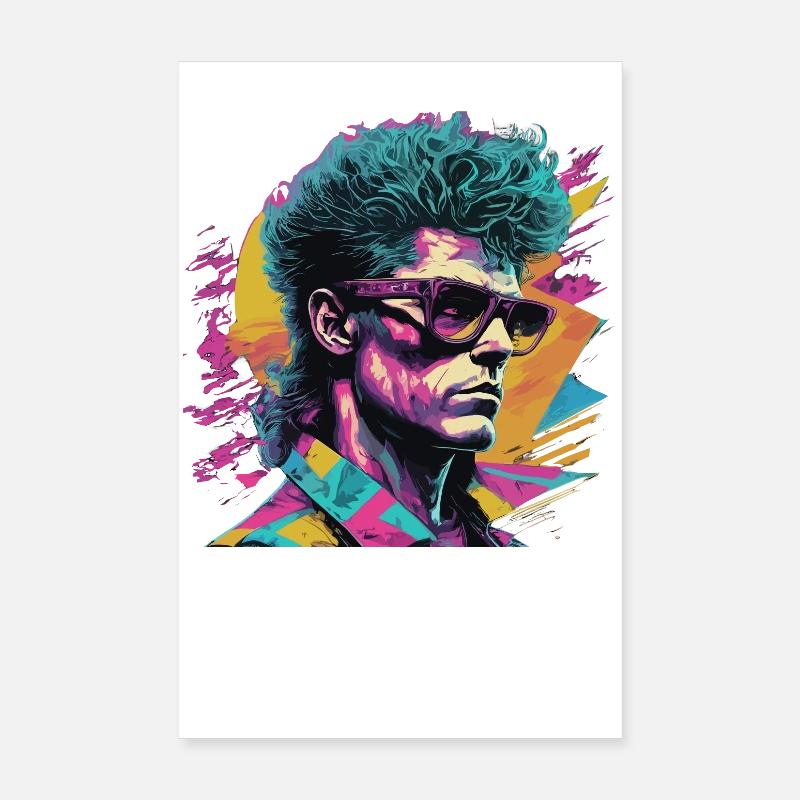 Retro Pop Art Portrait on Colorful Background Poster 8" x 12" (20x30 cm)