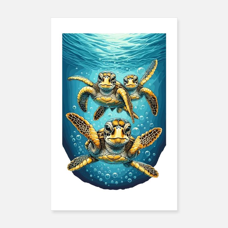 Turtle Abstraction Underwater Design Poster 8" x 12" (20x30 cm)