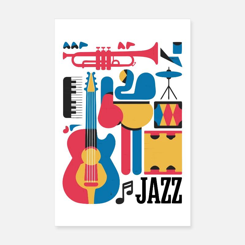 Illustration de notes de musique et d’instruments heureux - Poster 20 x 30 cm - blanc