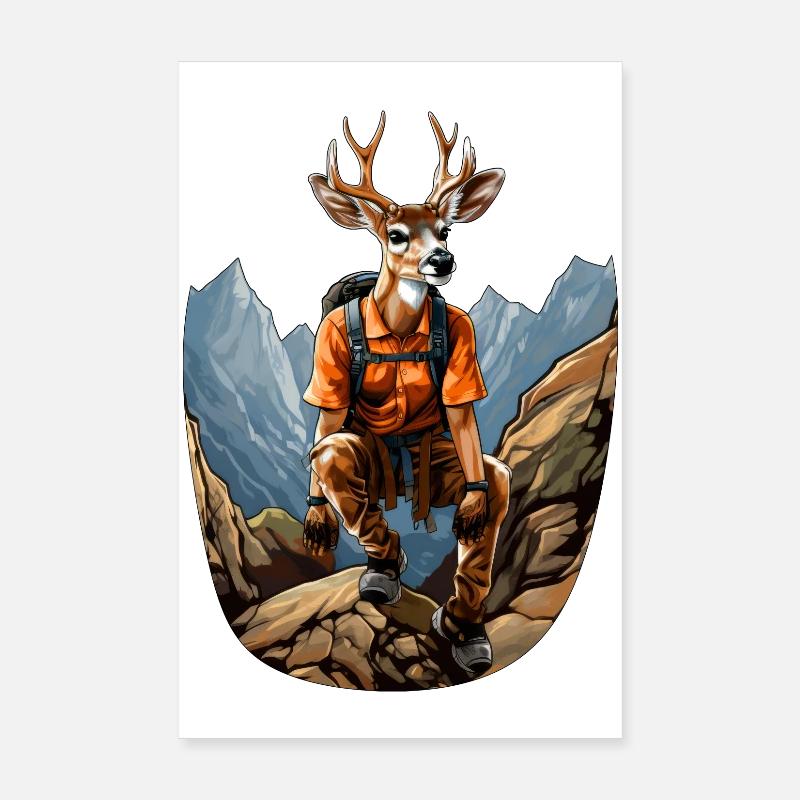 Hirsch Bergsteiger / Wandern Hirsche Poster 20x30 cm