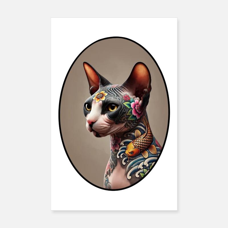 Chat Sphynx Tatoué Poster 20 x 30 cm