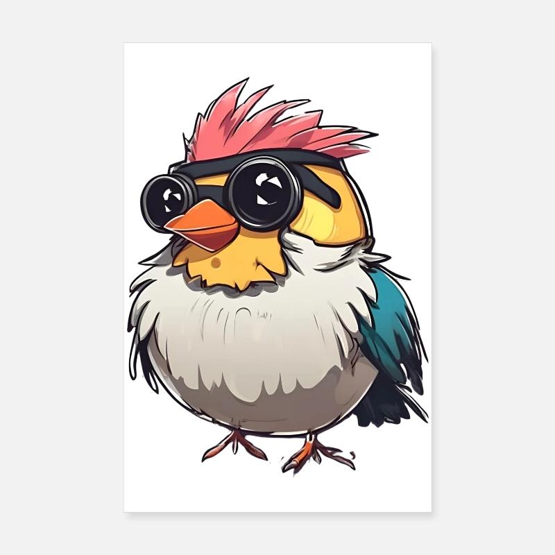 Colourful Techno Bird Illustration Poster 8" x 12" (20x30 cm)