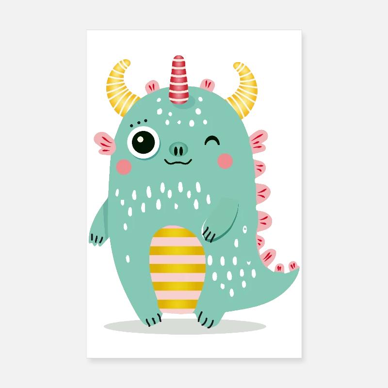 Monstre mignon avec des cornes colorées Poster 20 x 30 cm