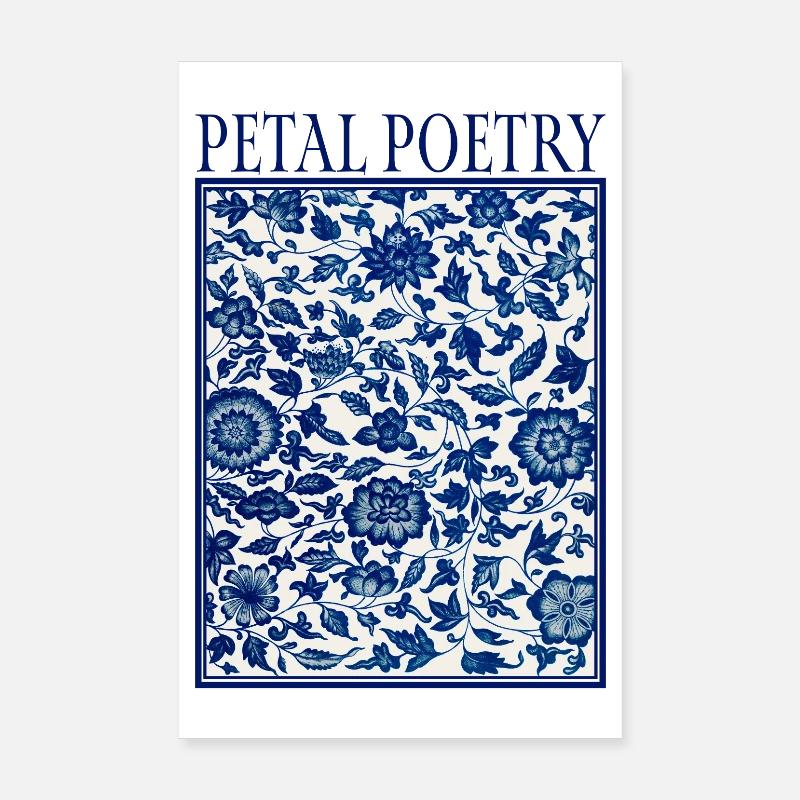 Petal Poetry Tile Pattern Blue Poster 8" x 12" (20x30 cm)