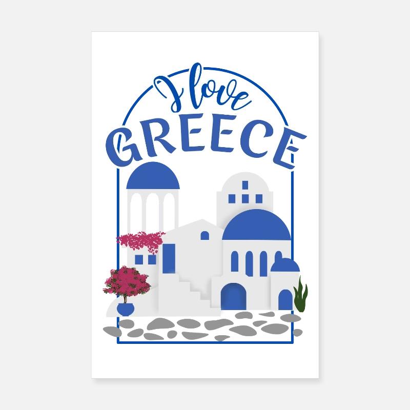 J’aime la Grèce Typographie illustrative Poster 20 x 30 cm
