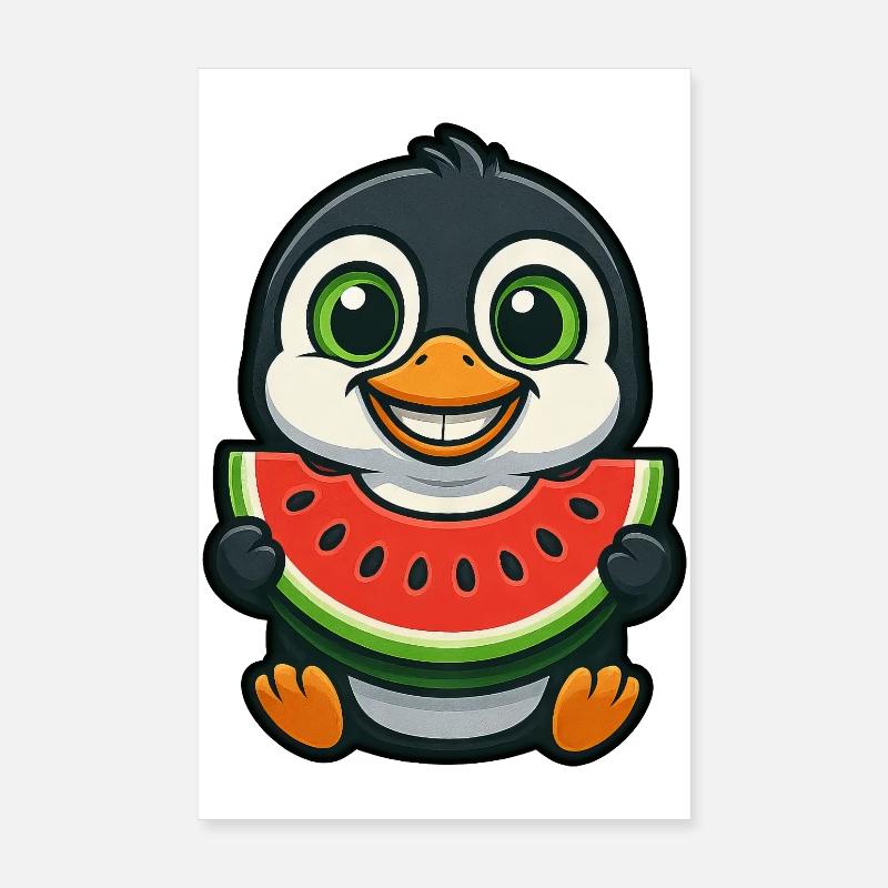 Pingouin à la pastèque Jour d’été fruité Poster 20 x 30 cm