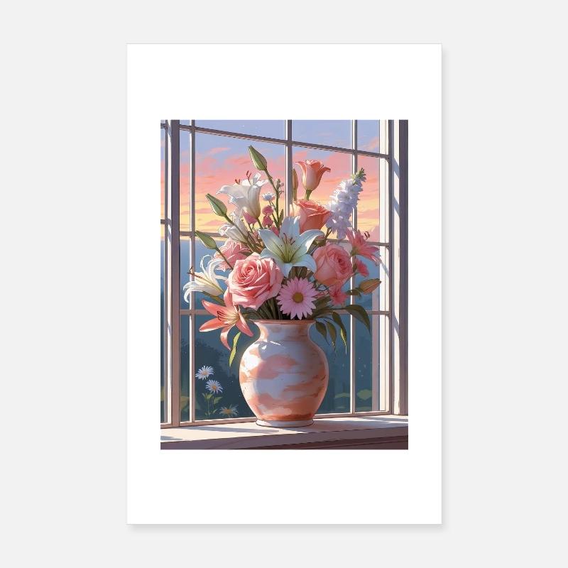 Vases de fleurs au coucher du soleil Poster 20 x 30 cm