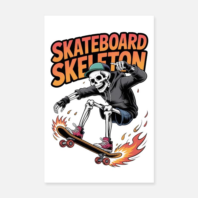 Skateboard Squelette Design Dynamique Poster 20 x 30 cm