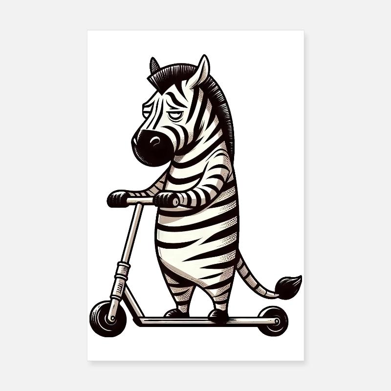 Funny Zebra Scooter Scooter Boredom Cartoon Poster 8" x 12" (20x30 cm)
