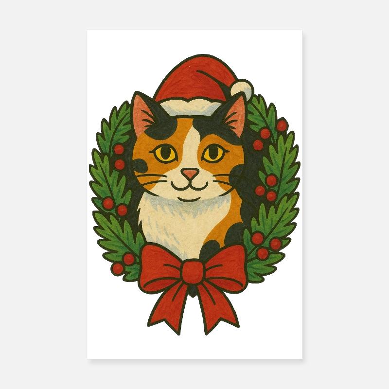 Kalikokatze im Weihnachtskranz Poster 20x30 cm