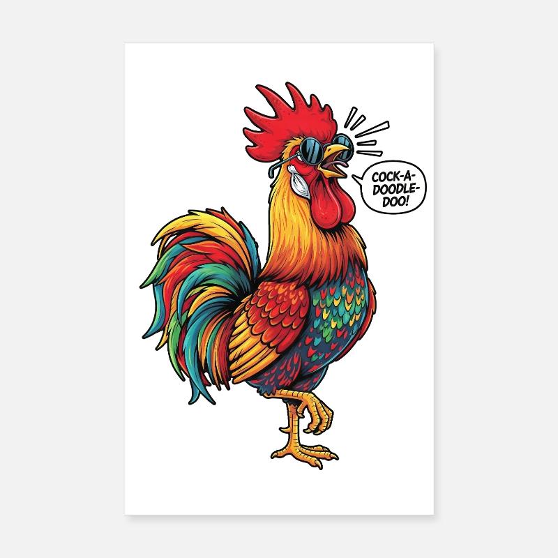 Bunter Hahn mit Sonnenbrille Poster 20x30 cm