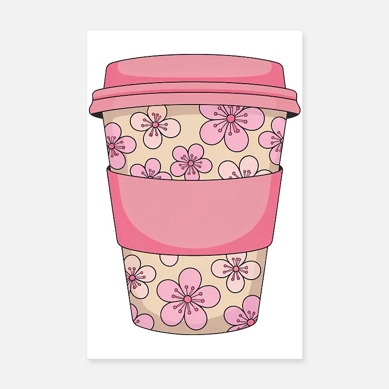 Cherry Blossom Coffee Cup Poster 8" x 12" (20x30 cm)