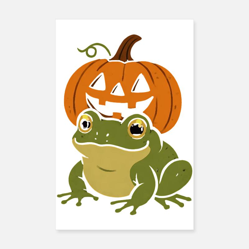 Grenouille verte sous la citrouille d’Halloween Poster 20 x 30 cm