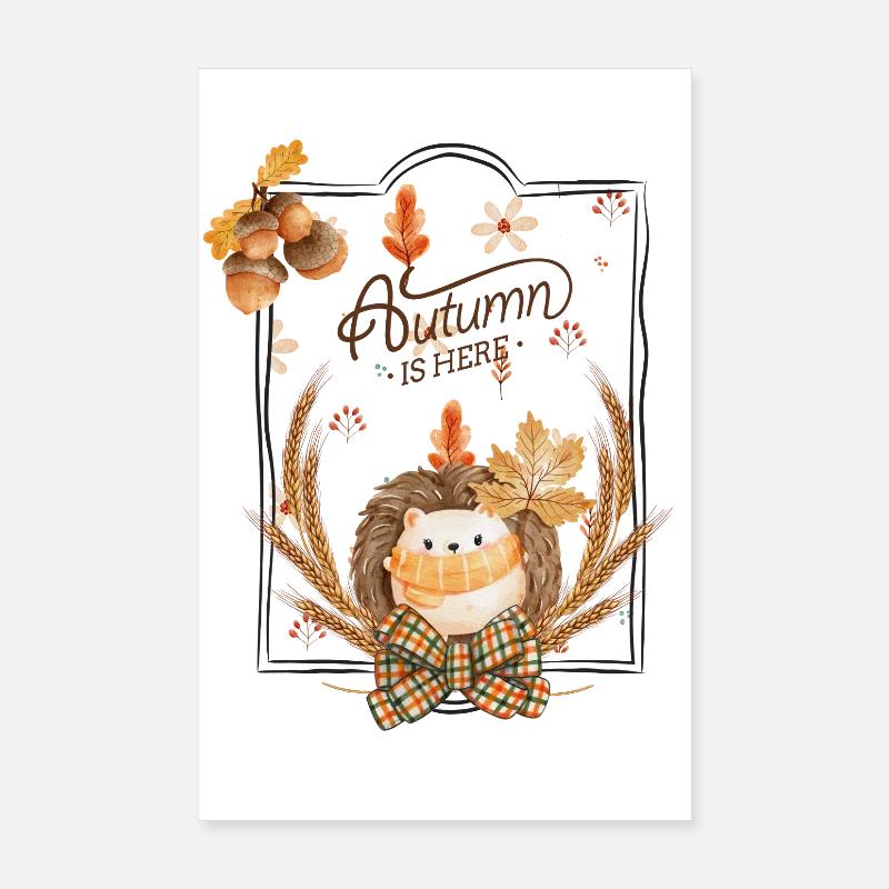 Herbst Igel Blätter Rahmen Poster 20x30 cm