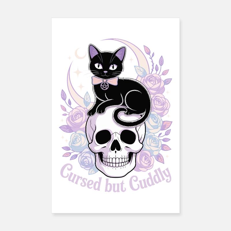 Cursed and Cuddly: Cat Skull Poster 8" x 12" (20x30 cm)
