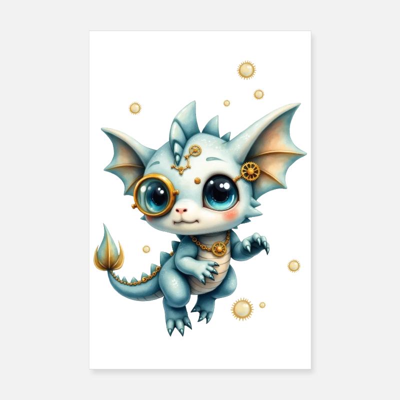 Steampunk Drache mit Lupe Poster 20x30 cm