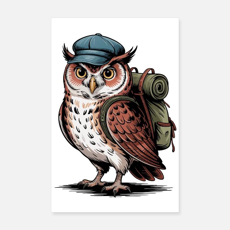 Wandering owl with backpack Poster 8" x 12" (20x30 cm)