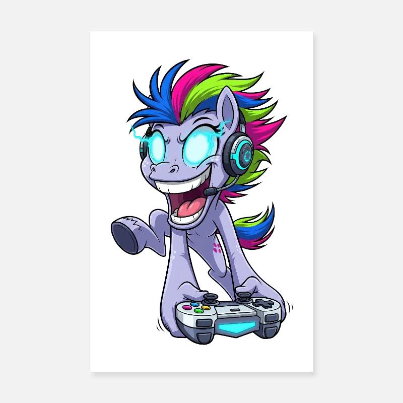 Funkelnder Gaming Pegasus mit Kopfhörer Poster 20x30 cm