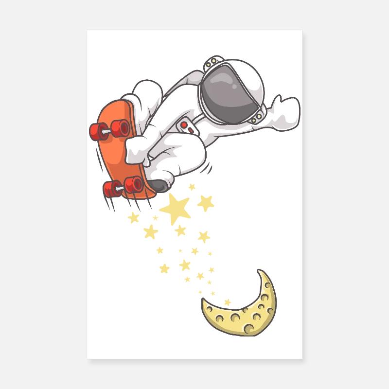 Astronaut Skate auf Crescent Moon Poster 20x30 cm
