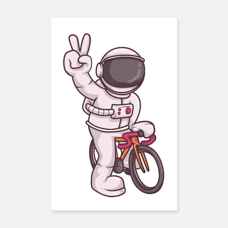 Astronaute chevauchant un vélo fixie – Peace Pose Space - Poster 20 x 30 cm - blanc