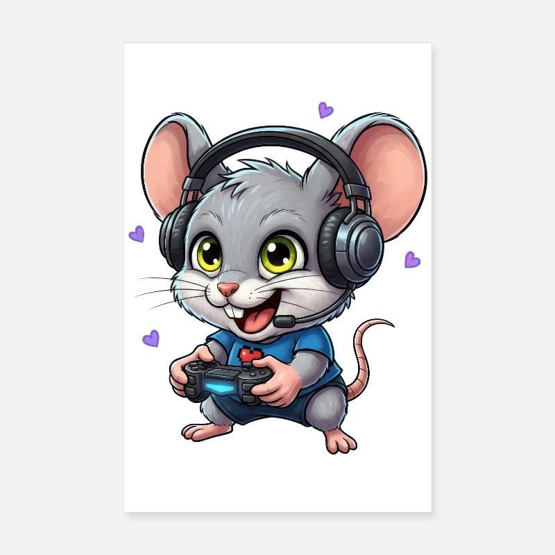 Gaming Maus mit Kopfhörern Gamer Geschenk Poster 20x30 cm