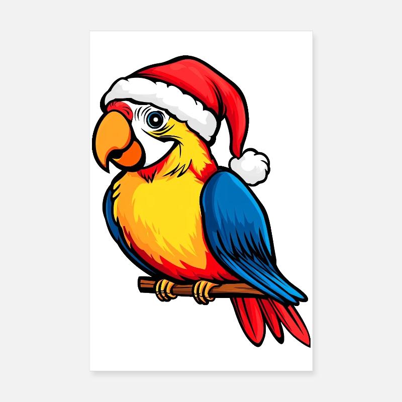 Perroquets Noël / Oiseau du Père Noël Poster 20 x 30 cm