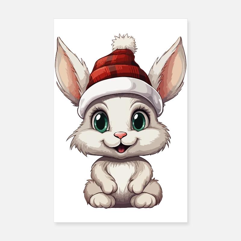 Lapin d’hiver avec casquette Poster 20 x 30 cm