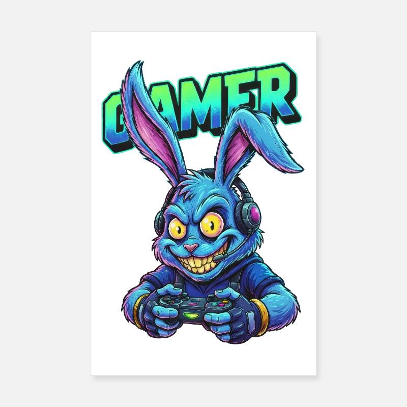Neon Gaming Bunny dans Controller Gamer Bunny Poster 20 x 30 cm