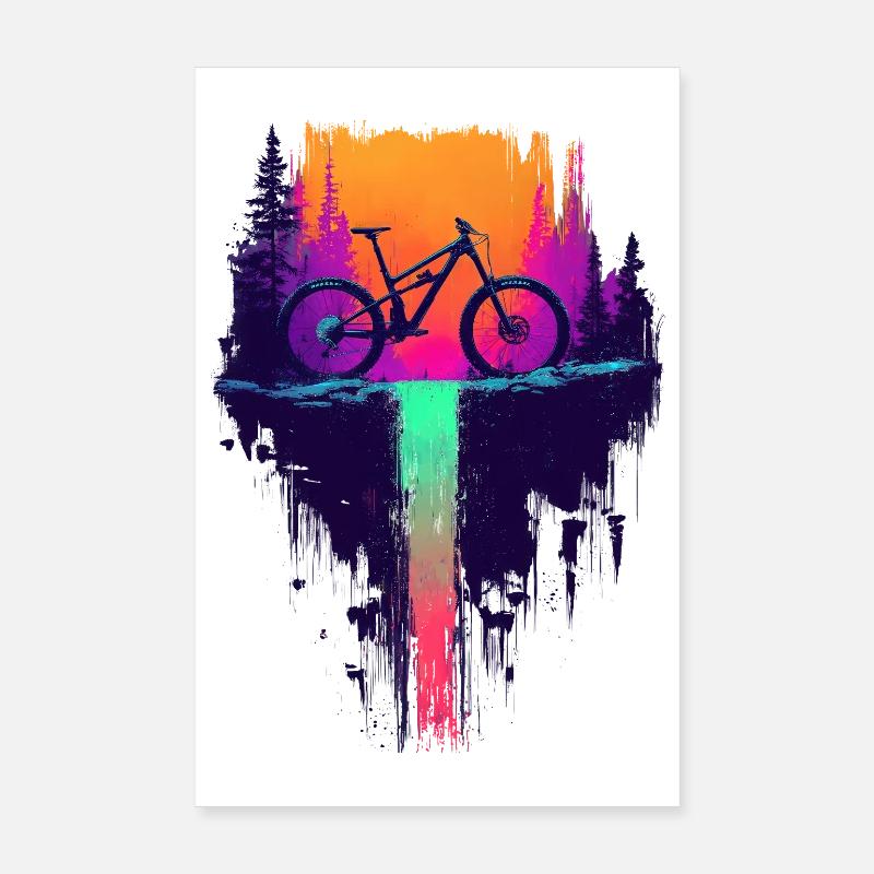 Mountainbike Downhill Wasserfall - MTB Geschenk - Poster 20x30 cm - Weiß