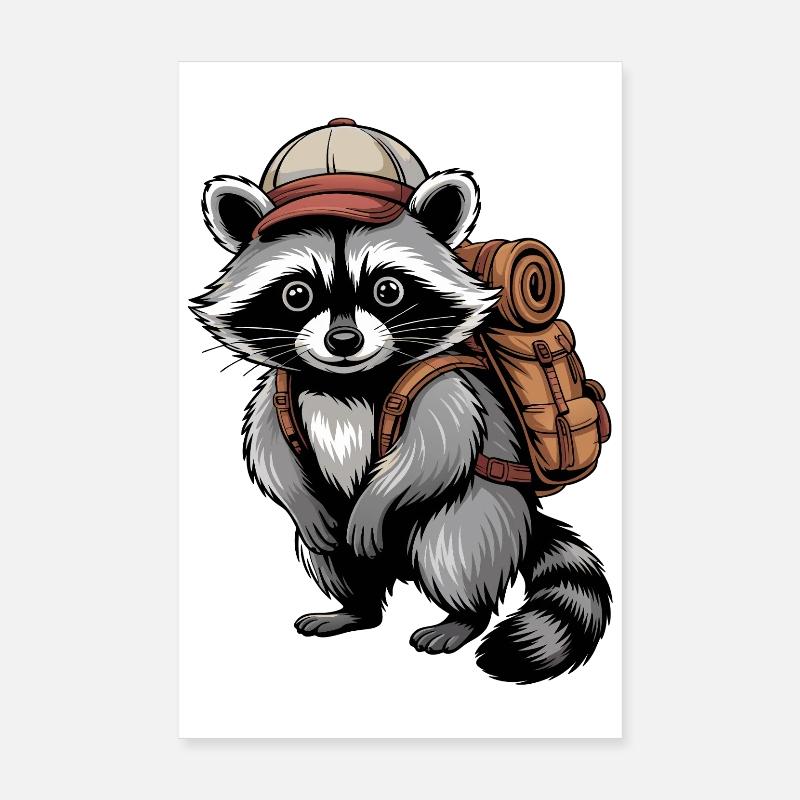 Raccoon adventurer with backpack Poster 8" x 12" (20x30 cm)