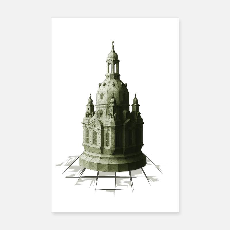Low Poly Chess Checkers Frauenkirche Poster 8" x 12" (20x30 cm)