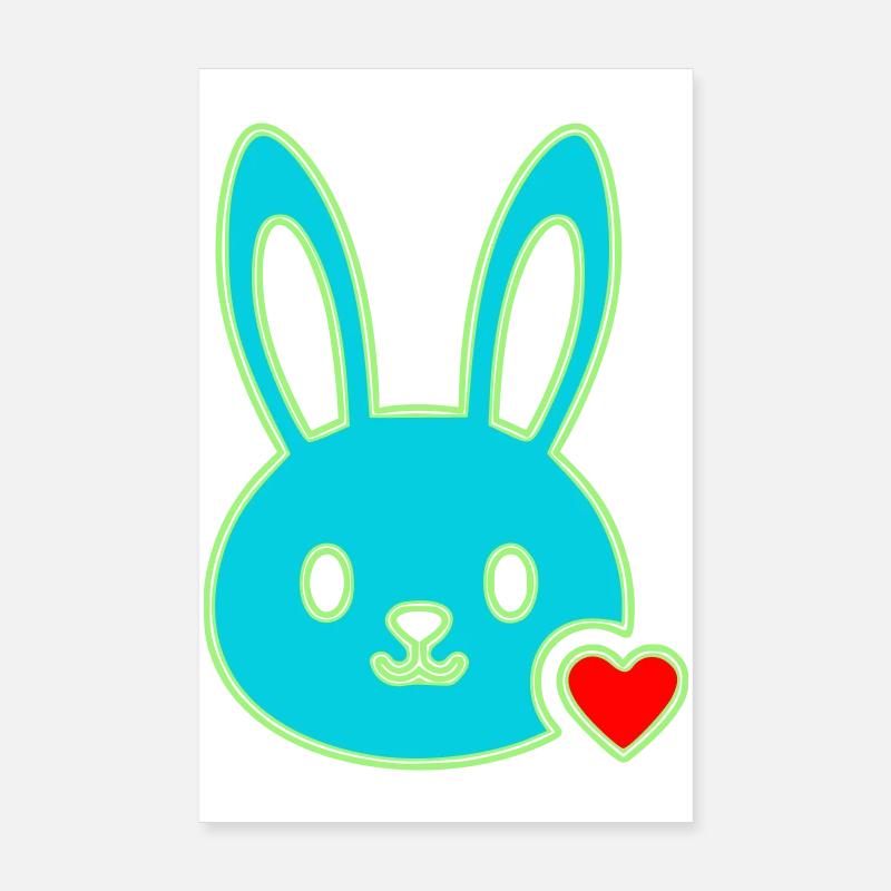Neon Bunny Head Heart Y2K Cute Vector Poster 8" x 12" (20x30 cm)