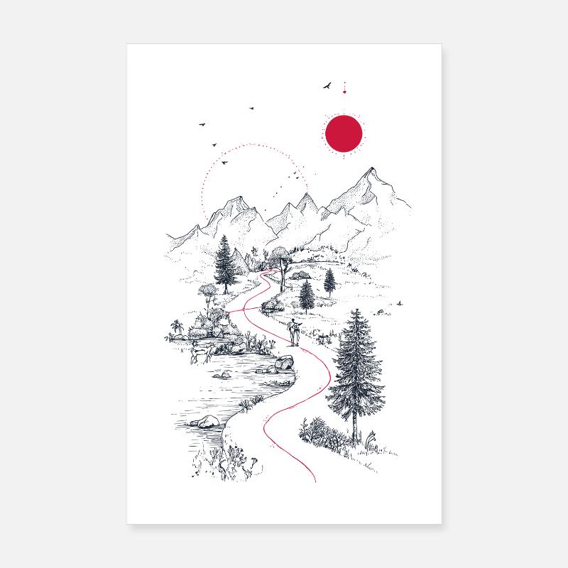 Roter Pfad durch Berglandschaft Poster 20x30 cm