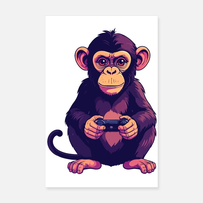 Monkey on controller playing console gaming Poster 8" x 12" (20x30 cm)