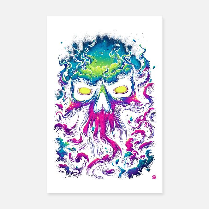 Crâne néon dans une mer de brouillard Poster 20 x 30 cm