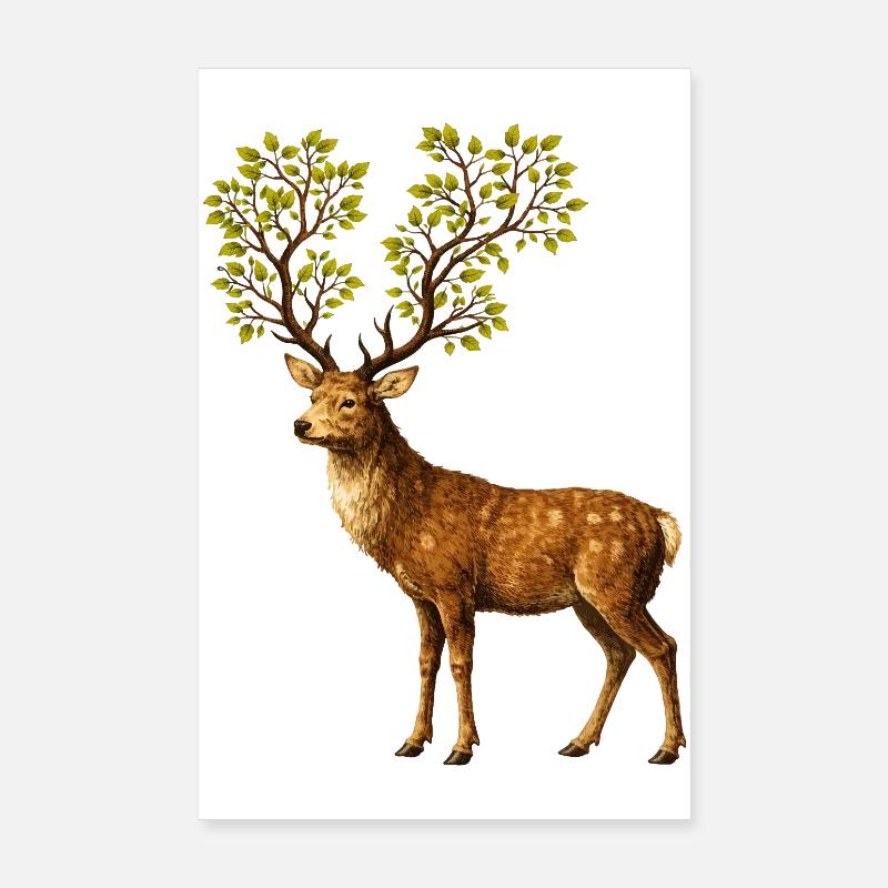 Hirsch mit Baumgeweih – Naturgeist des Waldes Poster 20 x 30 cm