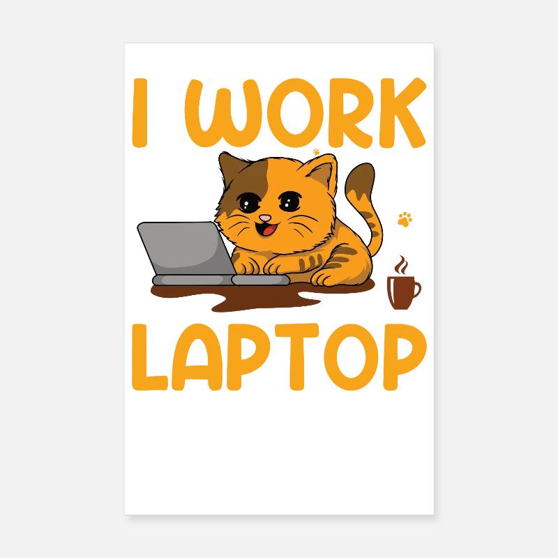 Travail sur le chat sur ordinateur portable Poster 20 x 30 cm