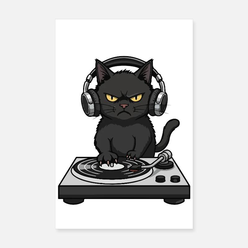 Turntable Cat Chat DJ Vinyle Poster 20 x 30 cm