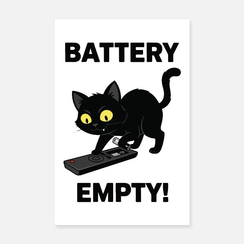 Battery Empty Chat Télécommande Humour Poster 20 x 30 cm
