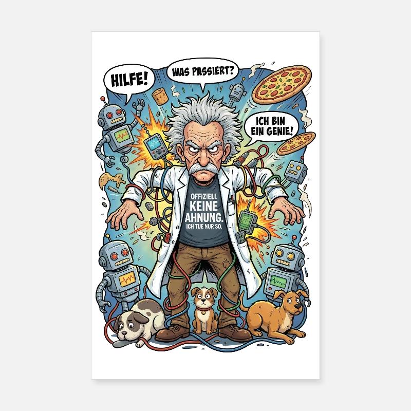 Génie dans le chaos : Einstein et les robots Poster 20 x 30 cm