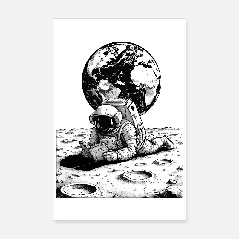 Astronaut liest Monderde Poster 20x30 cm
