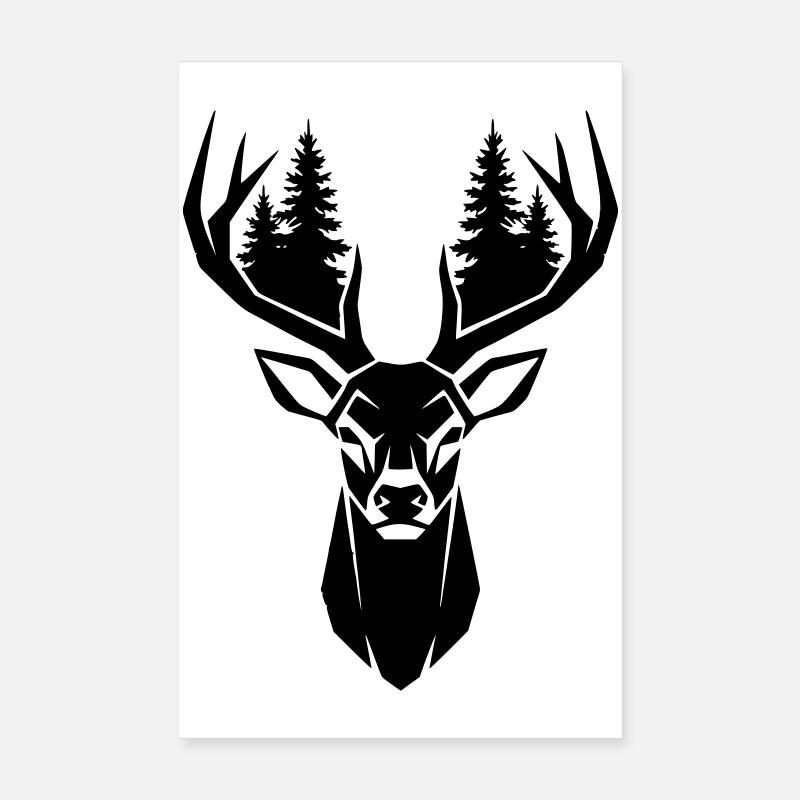 Hirschkopf Bäume Wald Silhouette Poster 20x30 cm