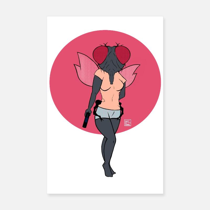 Pink-Winged Warrior Fly Poster 8" x 12" (20x30 cm)