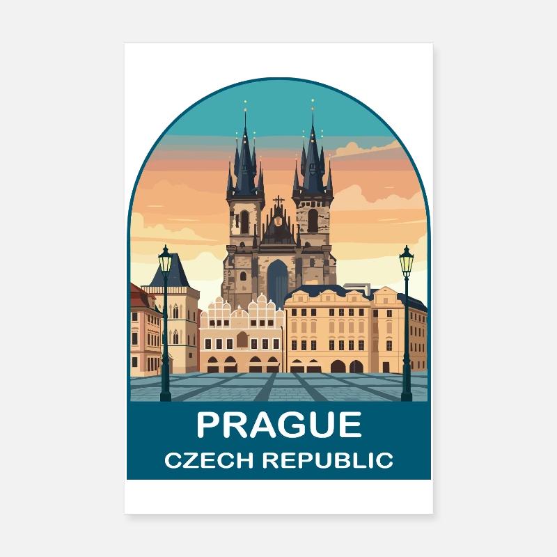 Affiche vintage de Prague République tchèque Poster 20 x 30 cm