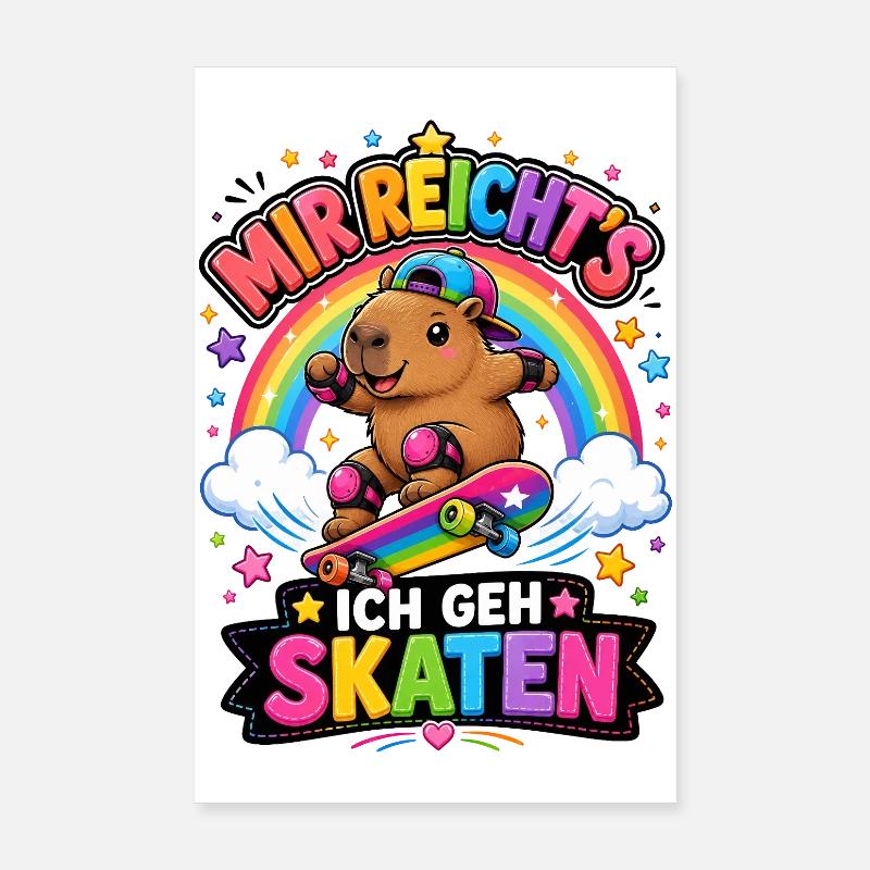 Skate Capybara Regenbogen Poster 20x30 cm